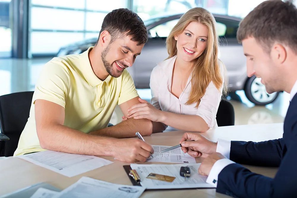 Finance contract in car dealership